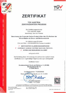 Urkunde TÜV-Zertifizierung Corporate Carbon Footprints (CCF)